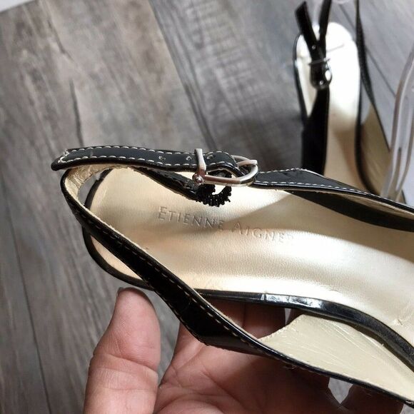 Etienne Aigner Womens Bronte Black Bow Slingback Heels Round Toe Size 8M - Picture 9 of 10
